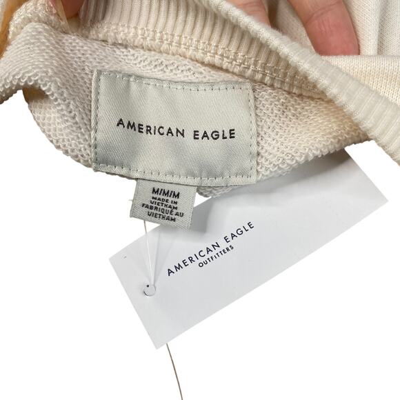 NWT American Eagle Ivory Cinched Drawstring Henley Oversized Sweatshirt SZ M - Picture 9 of 10